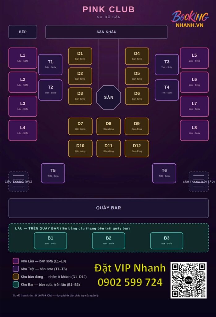 Sơ Đồ Đặt Bàn VIP Pink Club Đức Trọng Lâm Đồng